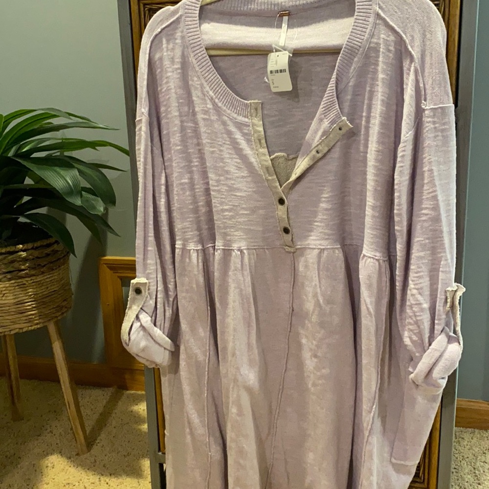 Free People-Tunic Shirt Top-Lilac Gray- oversized and cozy. S/M/L